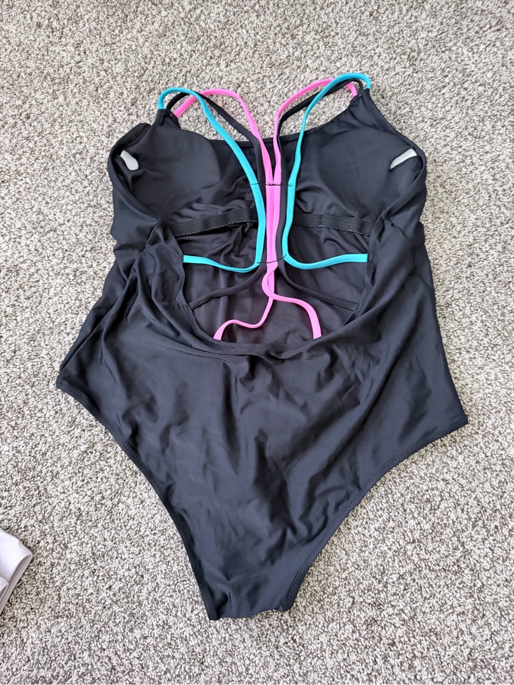 Black One-Piece Swimsuit with Pink & Teal Straps
